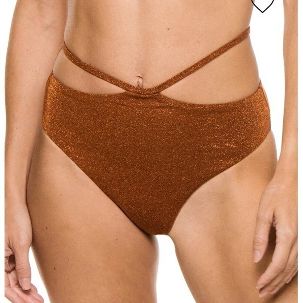 Devon Windsor Iris Loop Side Bikini Bottoms in Sienna Shimmer New Small Copper